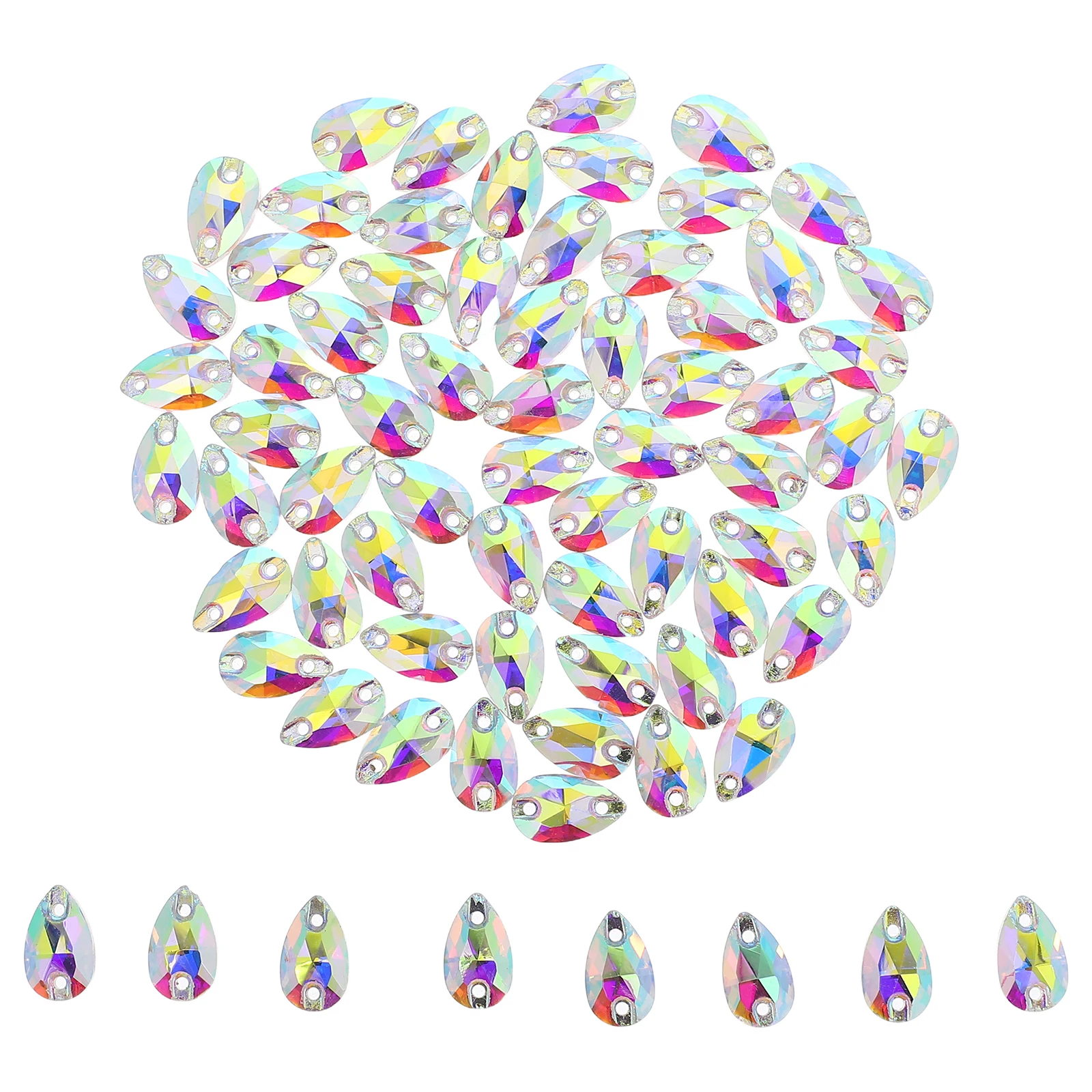 

72pcs Teardrop Glass Gems Double Hole Sewing Rhinestones Flatback Embellishments Sparkling Decorative Gems For Clothing Shoes