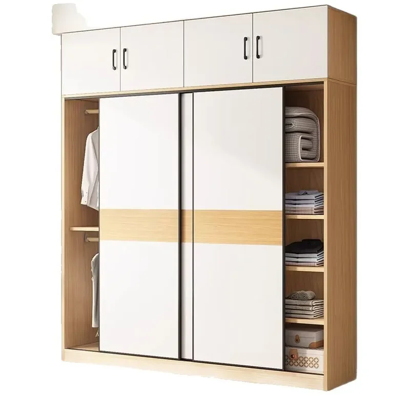 for Rental House Solid Wood Large Wardrobe Household Bedroom Simple Modern Locker Sliding Door Wardrobe Cabinet Package