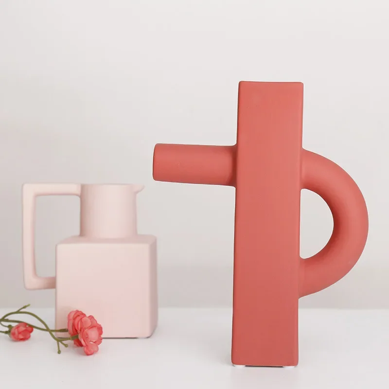 Vase Ceramic Home Decoration Flower Pot Ornaments Morandi Figurines Office Desktop Living Room Interior Hotel Decor Gift