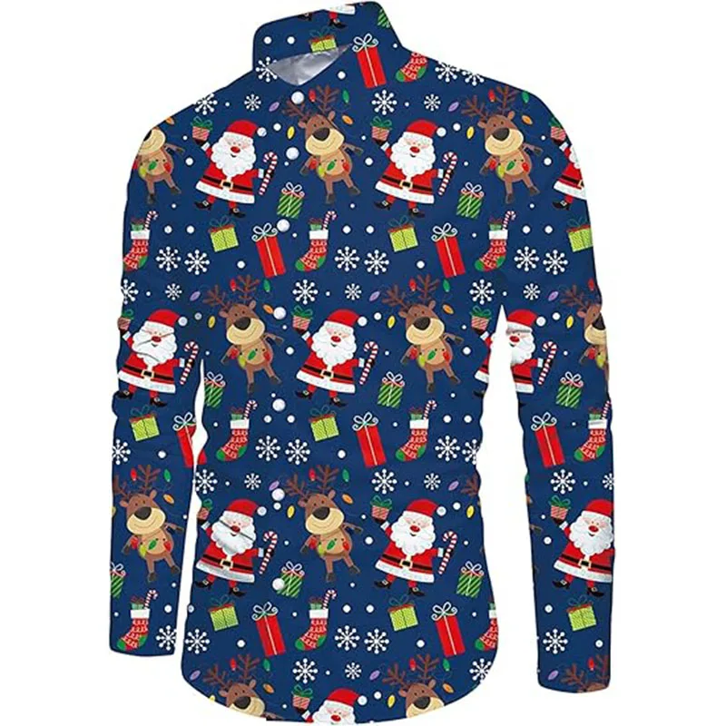 Men's Merry Christmas Shirts Funny Casual 3d Print Santa Claus Long Sleeve Button Down Xmas Party Dress Shirts For Men Camisas