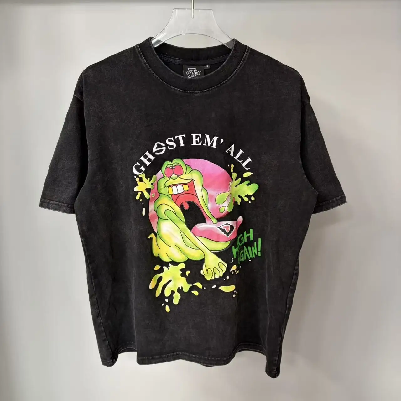 TRIPLE SEVENS Vintage Washed Antique Short-Sleeved T-Shirt - Men's and Women's Cartoon Printed Round Neck Top