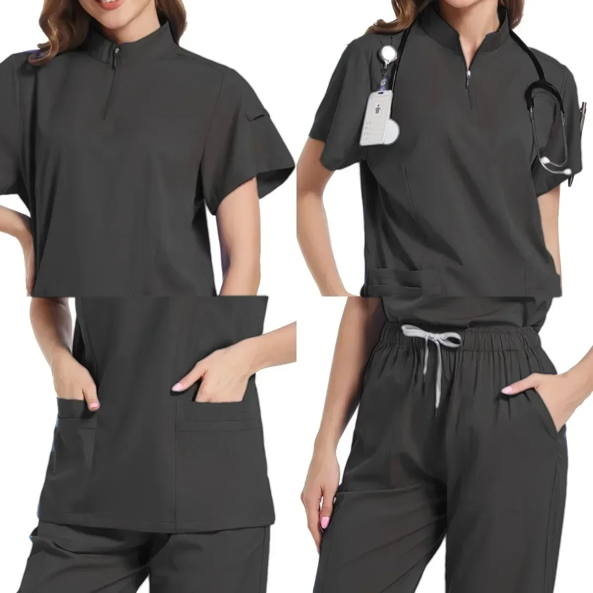 Uniform Nurse Women Scrubs Tops Medical Pocket Uniform Men Short Sleeve V-neck Nursing Shirt Lab Spa Blouse Medical Accessories