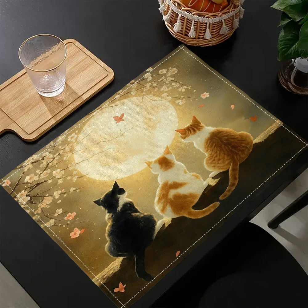 1PC Chic Kitten Print Placemats - Holiday Party, Birthday Party, Home Decor, Kitchen Decoration 7.3