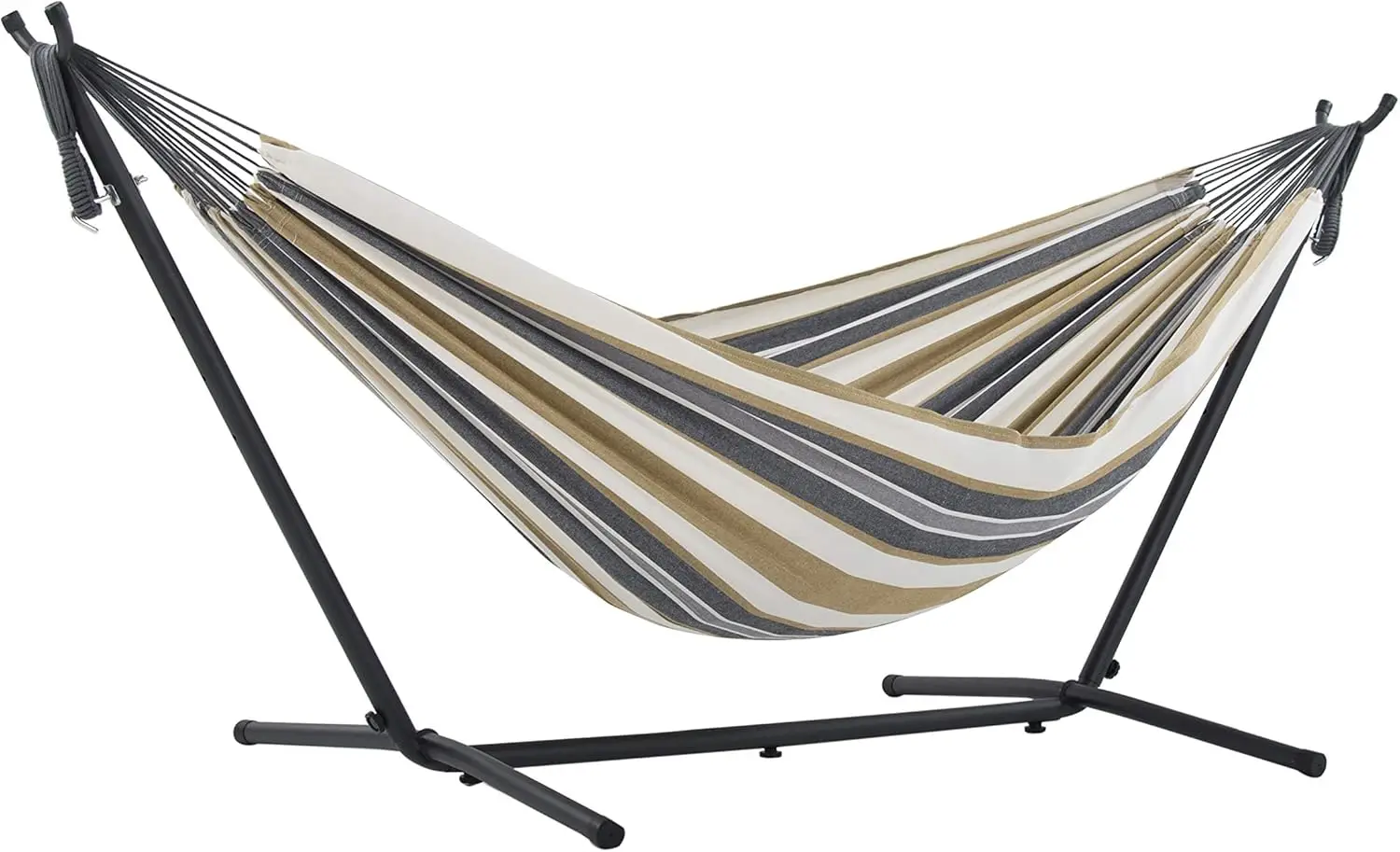 Double Cotton Hammock with Space Saving Steel Stand, Desert Moon with Charcoal Frame (450 lb Capacity, 110