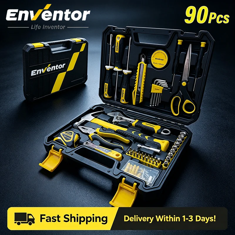 

ENVENTOR 90 PCS Home Tool Kit Auto Repair Tool Set with Storage Box for Home Maintenance DIY Projects General Hand Tools Kit