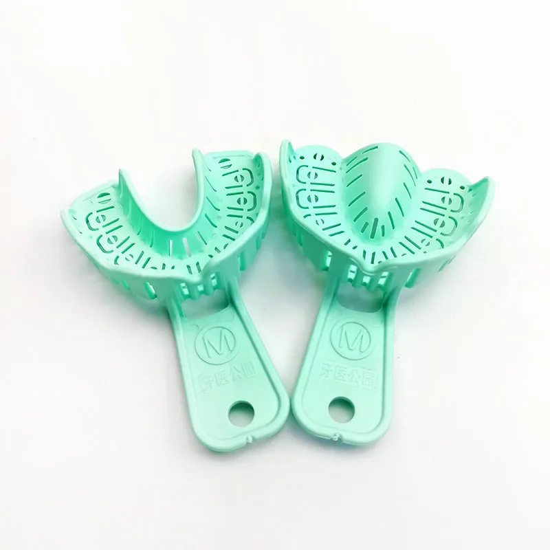 3 Pairs Dental Implant Tray Green Full Mouth Removable Partial Mold Tray Easy To Fold Baffle Plastic Dentist Tool Material S/M/L