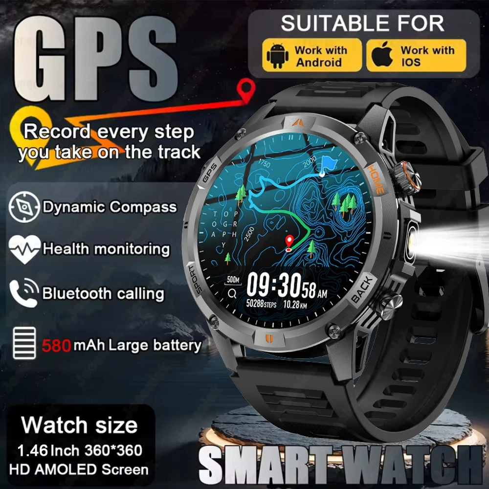 

2025 New Professional GPS Sports Smart Watch Outdoor RIDE Run GPS track Swim Watchs Compass 3ATM Sports Bluetooth Call Watch Men
