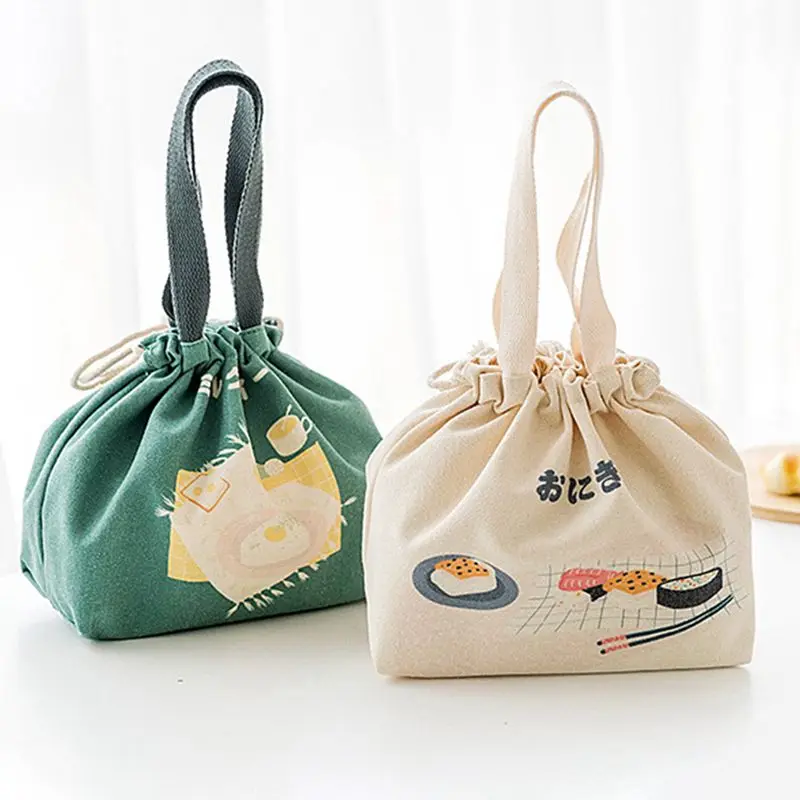 Japanese Style Drawstring Lunch Bag Portable Large Capacity Thick Insulated Bento Box Container Outdoor Picnic Food Storage Bags