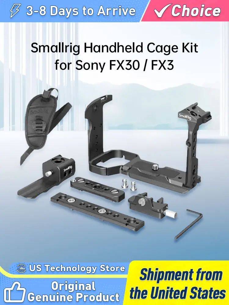 SmallRig FX3 Cage Camera Cage for Sony FX30 with Hand Strap With Quick Release Plate Cold Shoe Mounts NATO Rails 4184