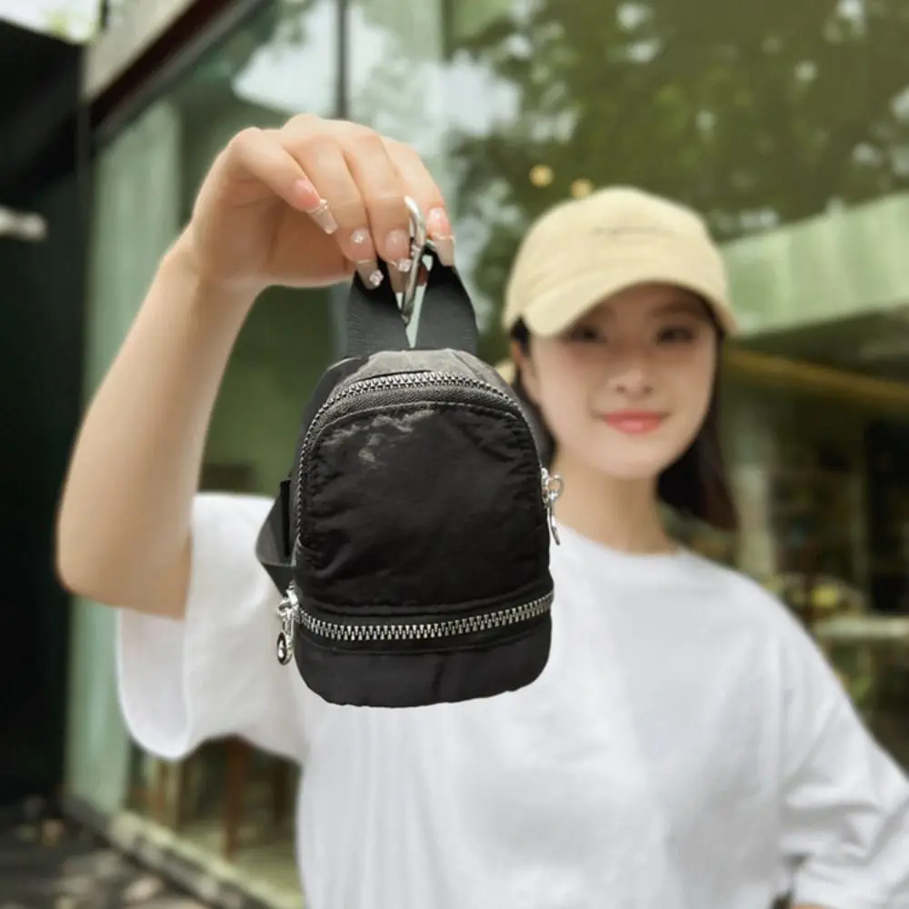 Portable Solid Color Nylon Mini Backpack Sling Hanging Bag Pendant Mini Handbag Korean Style Small Wallet Girls/Female
