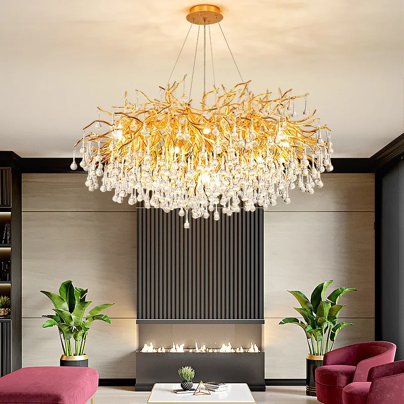 Creative Art Modern Villa Crystal Art LED Chandelier Tree Branch Restaurant Expensive Bedroom Living Room Hotel Lobby Lighting