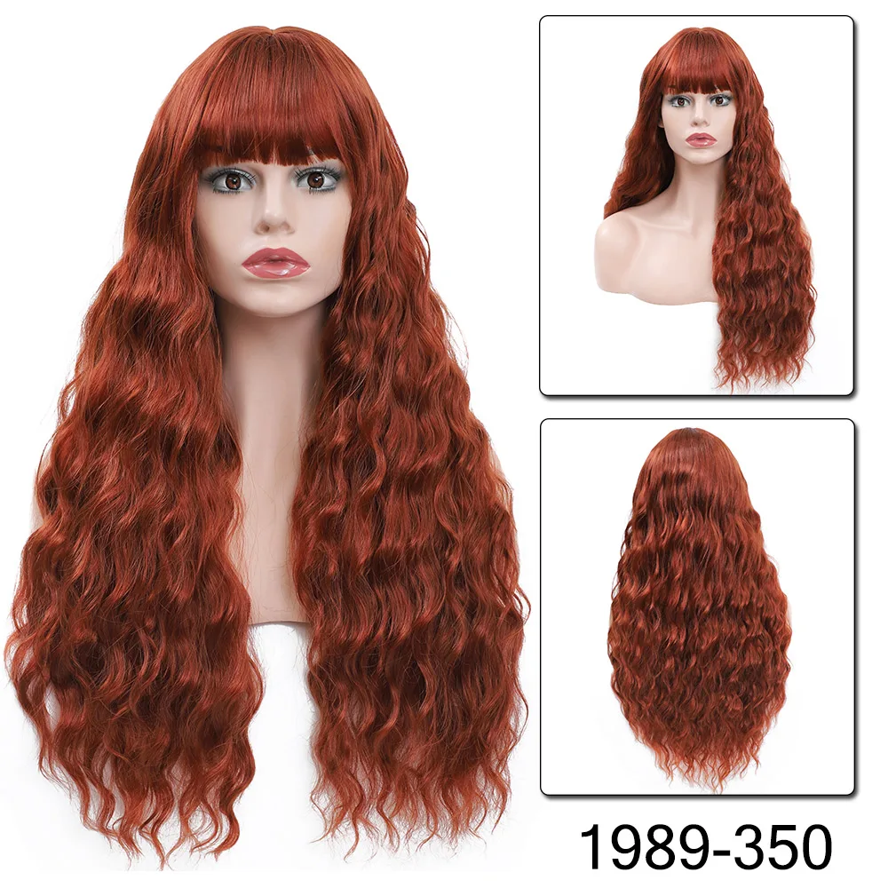 

Copper Ginger Brown Wigs with Bangs Natural Synthetic Long Wavy Wigs for Black Women Afro Cosplay Daily Heat Resistant Hair Wig