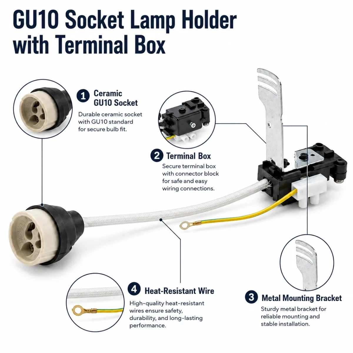 JOYINLED 18cm GU10 Bulb Socket Connector for LED Spotlight Downlight Fixture 10PCS GU10 Ceramic Socket Lamp Holder with Wire