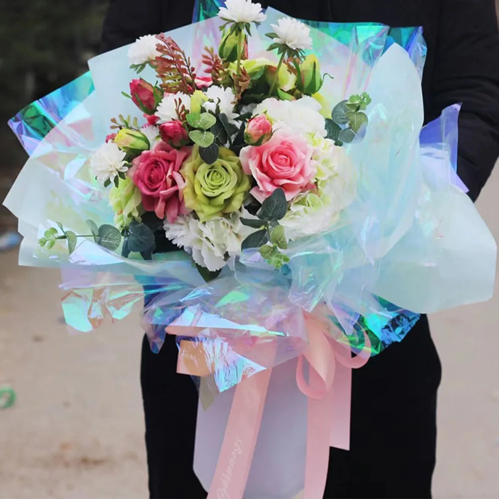 

1 Roll Iridescent Cellophane Wrapping Film Gradual Color Change Packing Sheet For Flower Gift Craft Chocolate Candy Donut