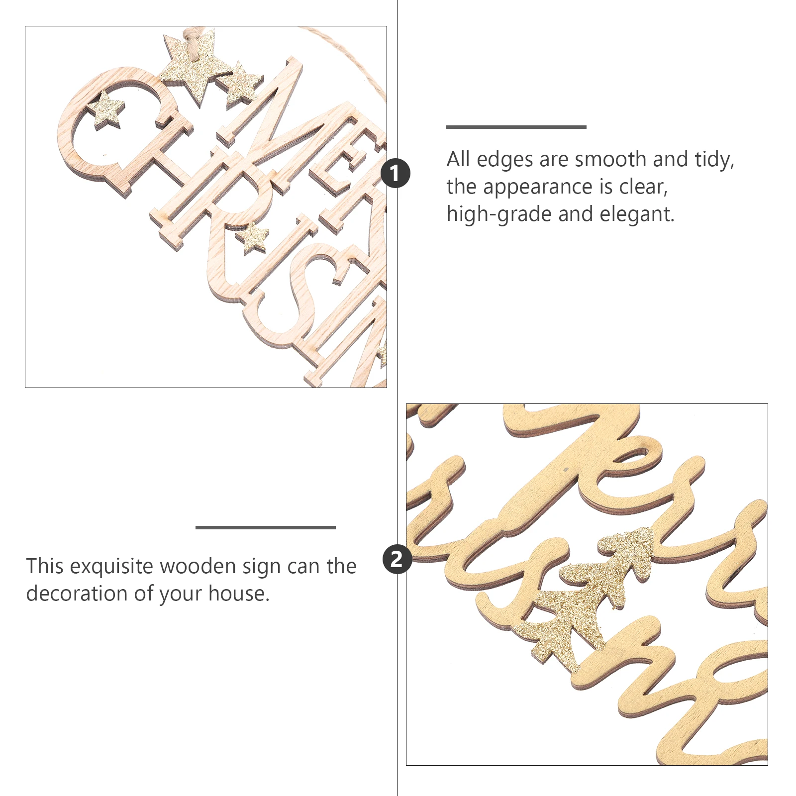 

2Pcs Wooden Merry Christmas Hanging Sign Wall Decoration Xmas Door Plaque Lightweight Elegant Holiday Party Supplies