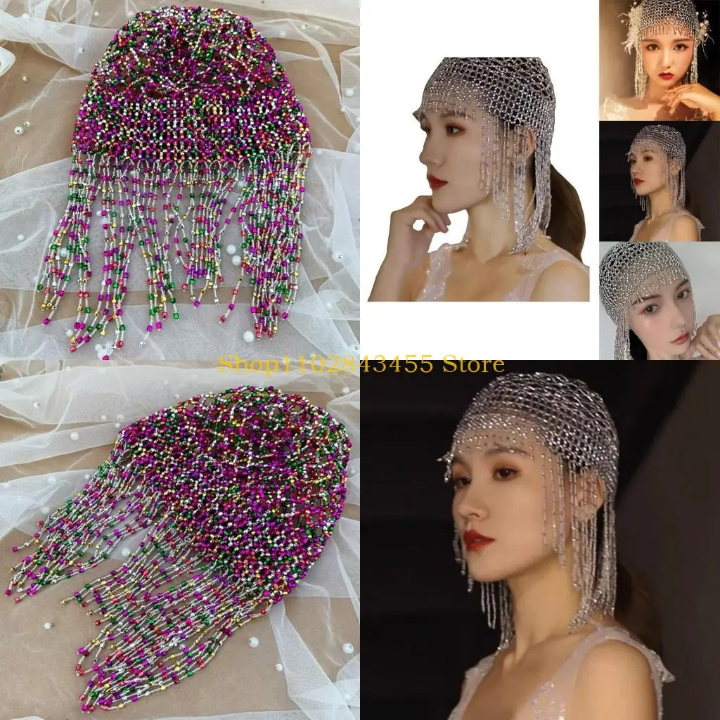 

49MC Кепка из бисера, головной убор для танца живота, аксессуар для волос, экзотические головные уборы Клеопатры для вечеринок в