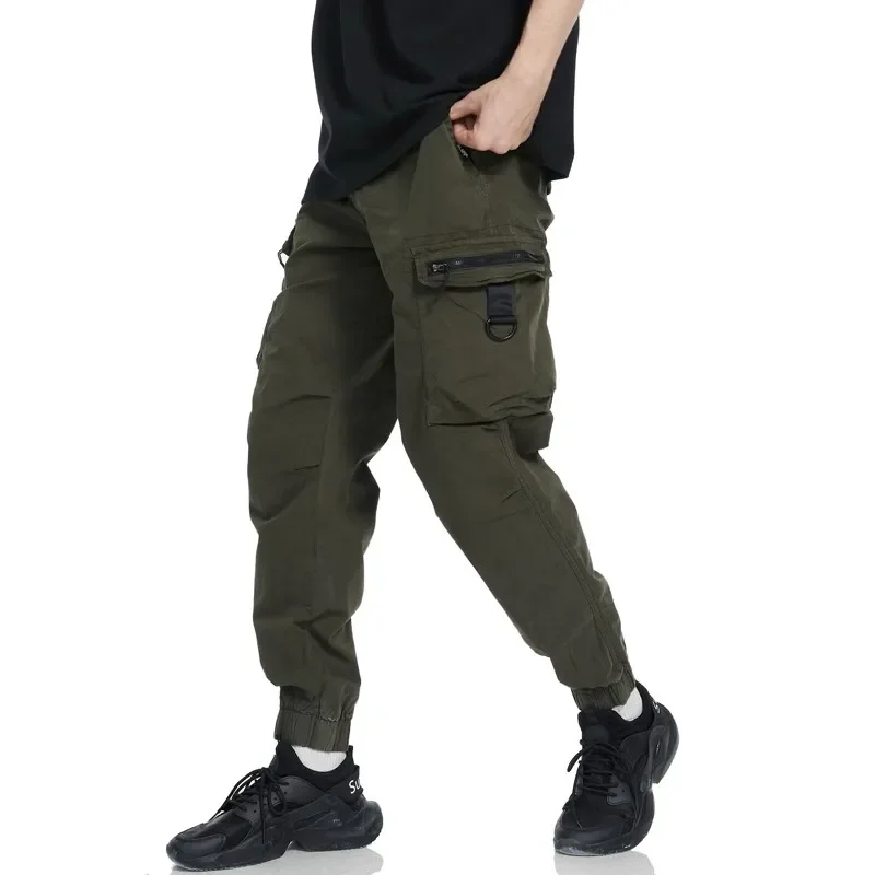LIBIELIY Celana Kargo Pria Banyak Saku Musim Gugur Celana Panjang Kasual Ramping Pakaian Jalanan Pria Jogging Pinggang Elastis Solid Pekerjaan Katun