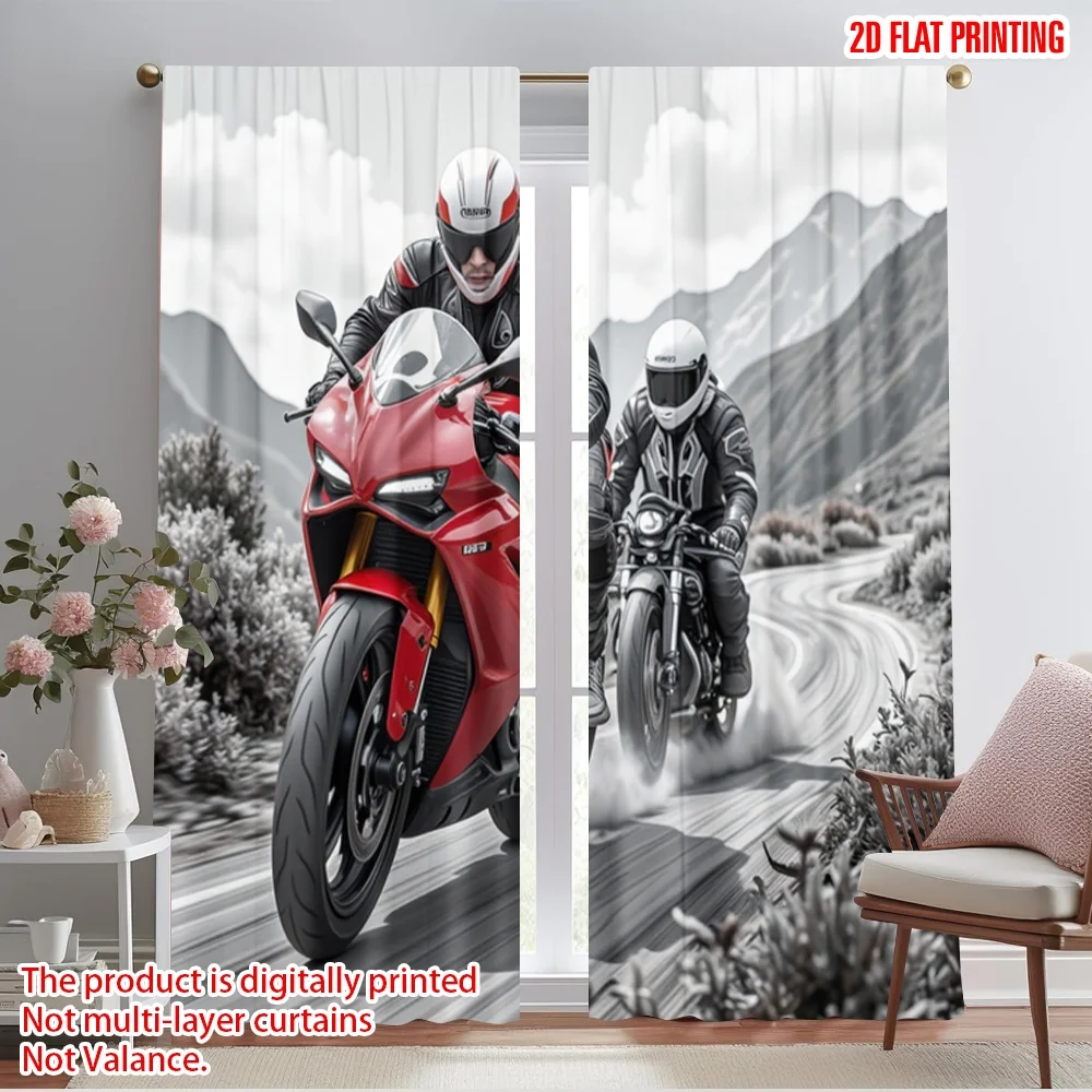 2pcs,2D plane printing Creative Curtains Mountain Ride Polyester Woven (without rod) Festive Use for Bedroom, Living Room,