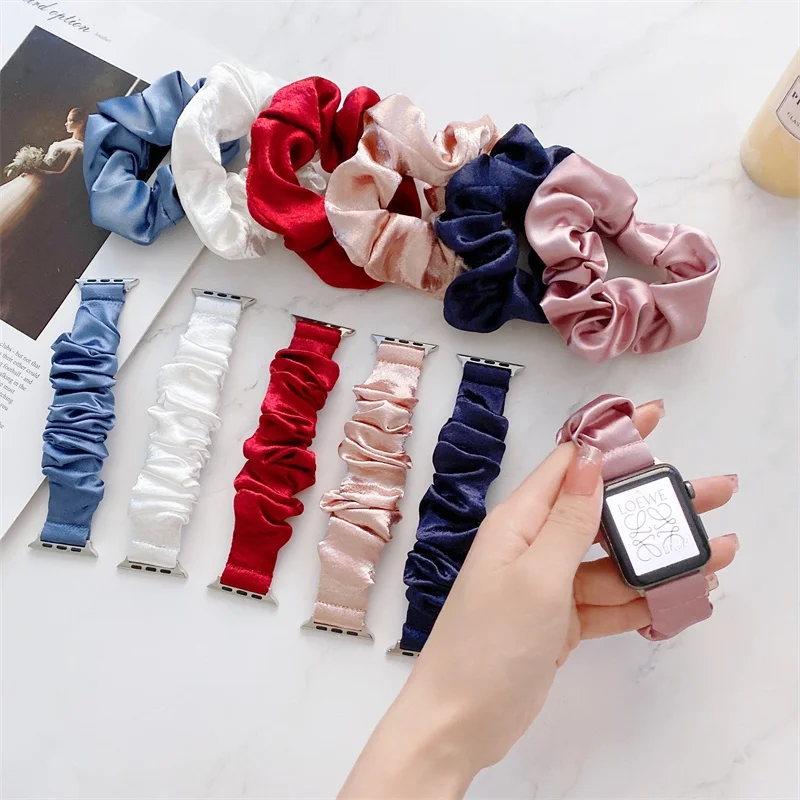 Girls' Hair Ring Solid Color Glossy Fabric Watch Strap for Apple Watch  Daily Life Women Watchband One size band
