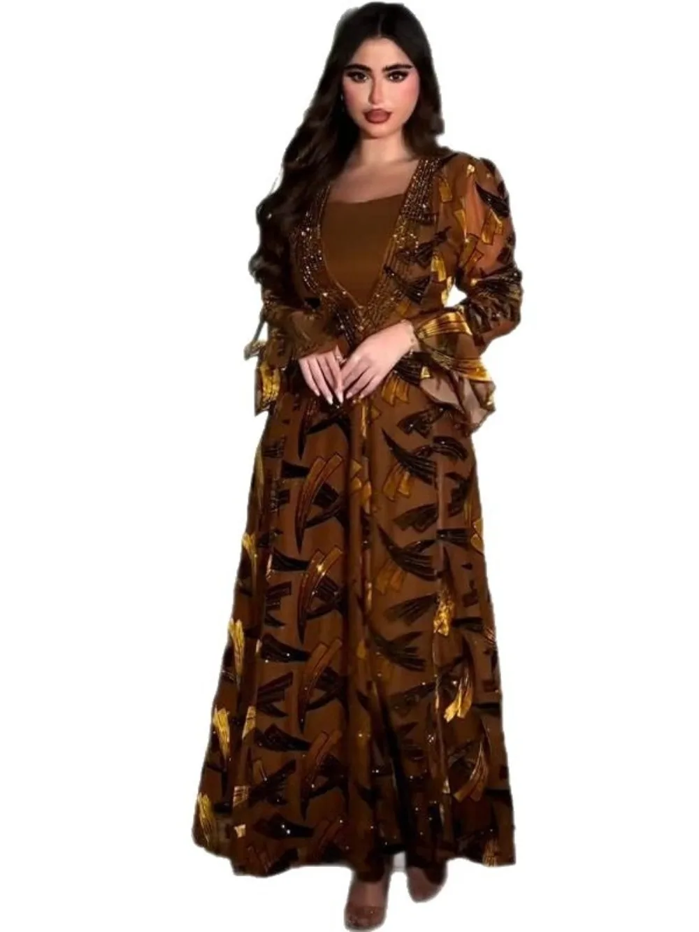 عباية عيد للنساء فستان جلابية إسلامية برباط وأكمام مضيئة فيستدوس لارغوس للحفلات قفطان رمضان فساتين طويلة قفطان رداء عربي