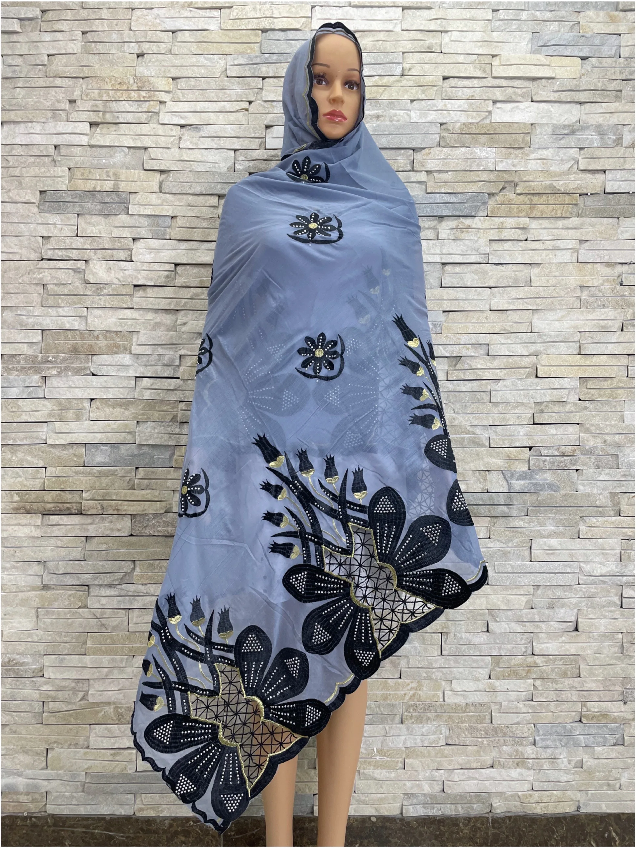 Chal de diseño bordado multicolor para mujer, Hijab musulmán a la moda, bufanda religiosa para envolver la cabeza, tamaño grande de 2023x210 cm, 110