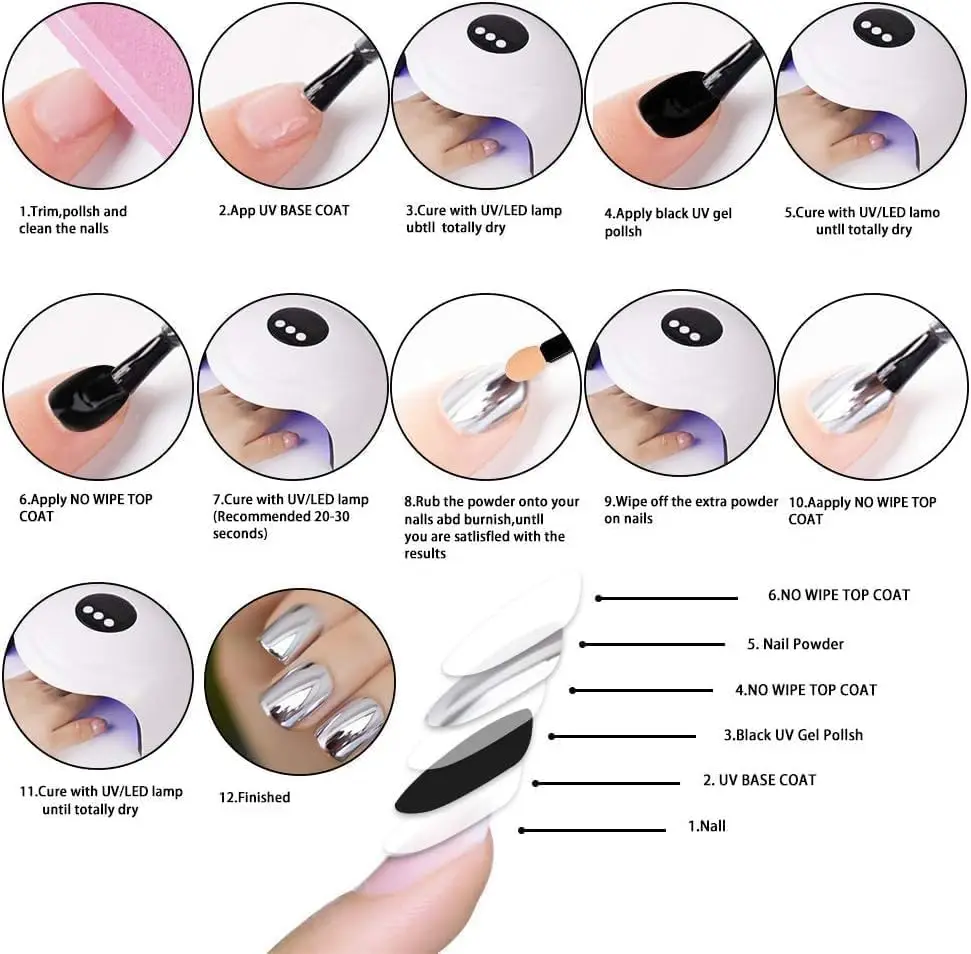 6 Farben/Set Metallic Spiegel Chrom Nagel Pulver Holographische Chamäleon Glitters Maniküre Staub Rose Gold Champagner DIY Nagel Pulver – Detail 5