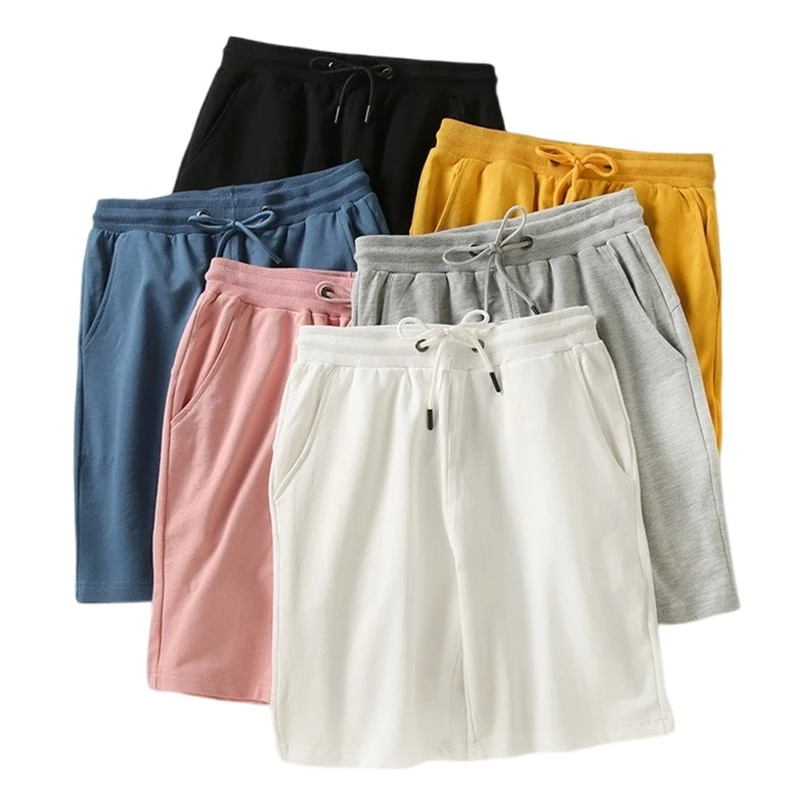 Summer Cotton Men Shorts Solid Color Sweat-absorption and Breathable Casual Panties Keen-Length Size M to 5XL