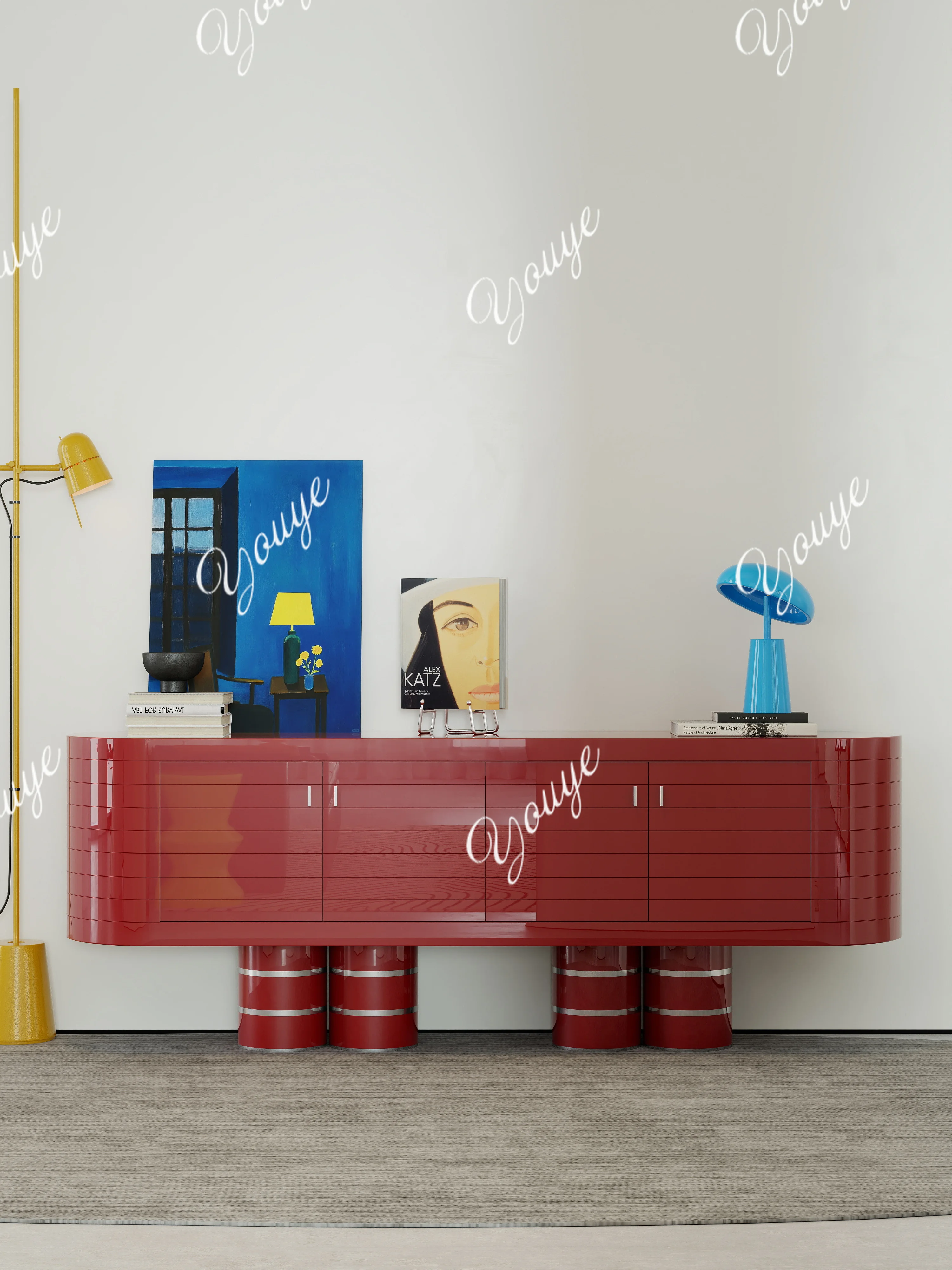 

Italian minimalist dining side cabinet light luxury high sense creative living room designer artist home red secret cabinet