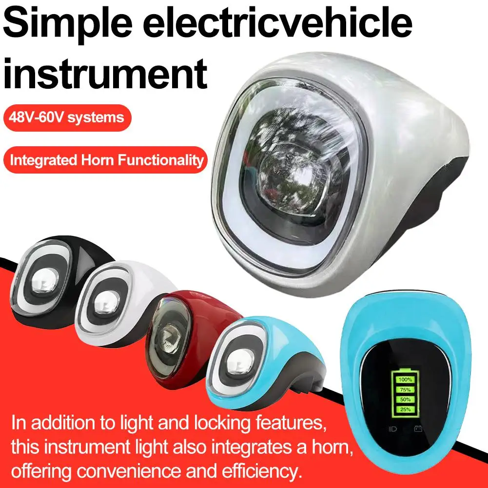 Electric Vehicle Instrument Headlight - 48V-60V Integrated Horn/Power Display LED Daytime Running Light E-Bikes Accessory