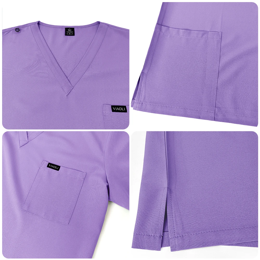 医療スクラブセット制服女性臨床作業服ナース手術室スクラブセットポケットトップ + パンツ看護スーツ美容服