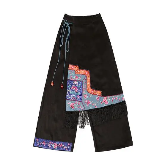 Ethnic Style Retro Women's Embroidered Wide Leg Pants