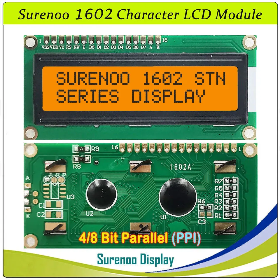 Moduł wyświetlacza LCD Surenoo 1602 16X2 162 5V 4-Bit 8-Bit Parallel Character, panel ekranu LCM STN, żółty, zielony, niebieski, biały, błękitny, błękitny nieba. — zdjęcie produktu 4