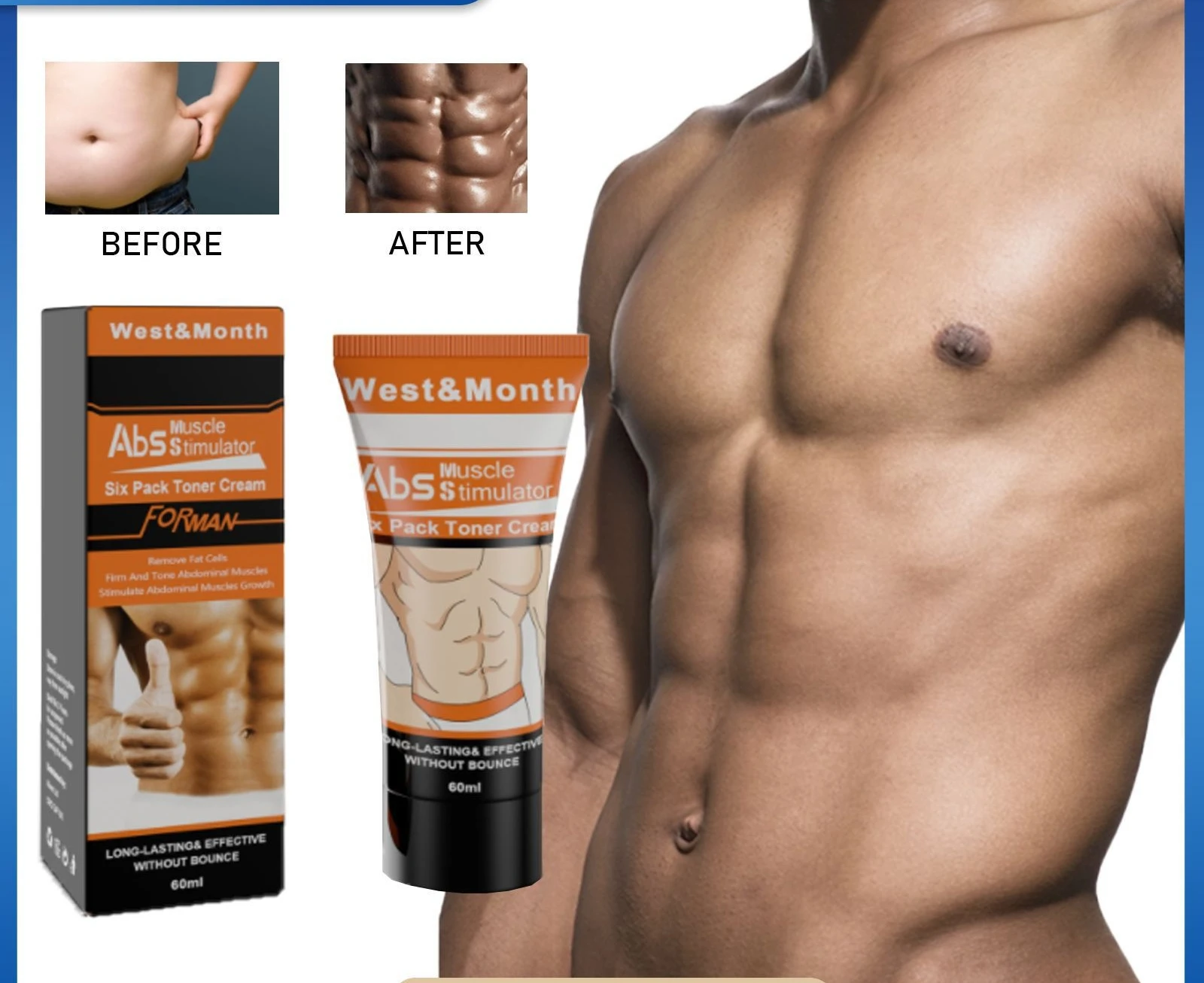 

Мужской крем для скульптурирования живота с кофеином, укрепляющей и тонизирующей формулой для определения мышц, 60 мл