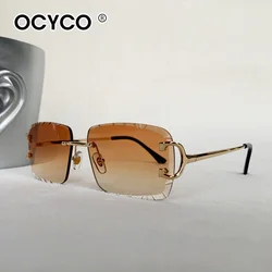 OCYCO Rimless Square Sunglasses Men Cupronickel Fashion Punk Gradient Sun Glasses Vintage Trendy Small Frame Eyewear UV400