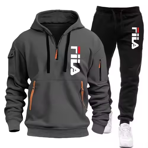 Two sets of 2025 new fashionable men's sportswear, a zippered hooded sweatshirt and sweatpants, for casual fitness and jogging - Image 4