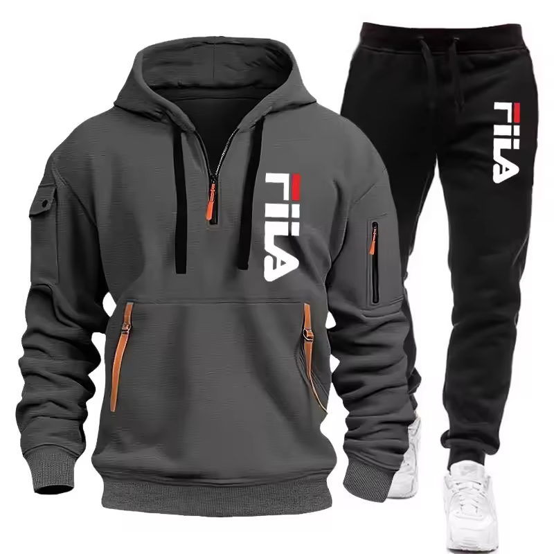 Two sets of 2025 new fashionable men's sportswear, a zippered hooded sweatshirt and sweatpants, for casual fitness and jogging - Image 4