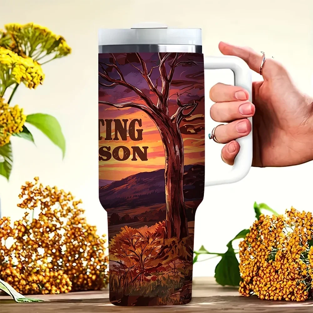 40Oz Tumbler with Handle, Hunting Season Eagle Printed Design, Suitable for Hunting Enthusiasts, Fits Both Hot And Cold Drinks, Great for Outdoor Camping Hiking Daily Use All Year Round