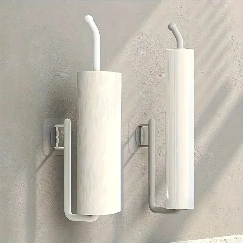 1-2pcs Kitchen Paper Roll Holder Bathroom Toilet Pape Storage Rack Towel Rack Cabinet Rag Hanging Holder Self-Adhesive Kitchen