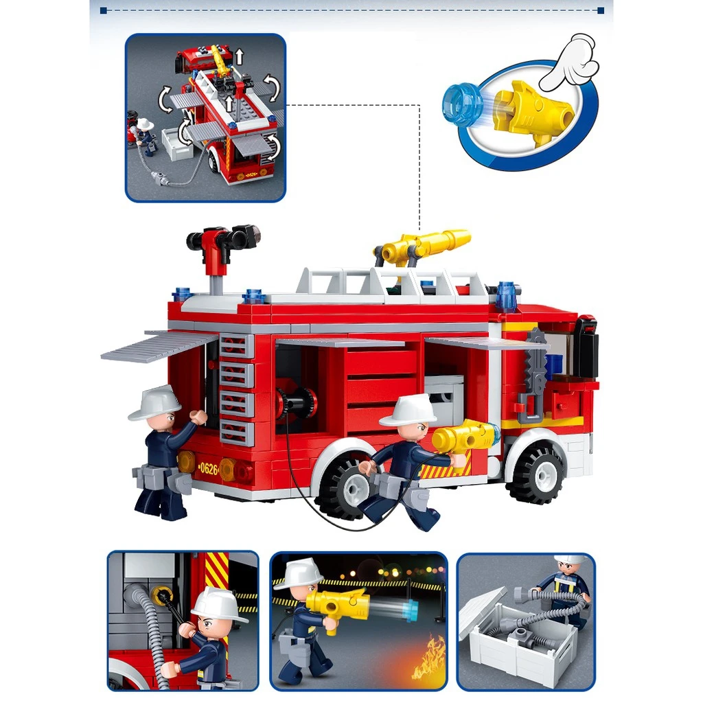 343 قطعة رذاذ الإنقاذ من الحرائق خزان المياه الجوية اللبنات شاحنة مطافئ سلسلة الإطفاء سلسلة اطفاء الأطفال الطوب اللعب