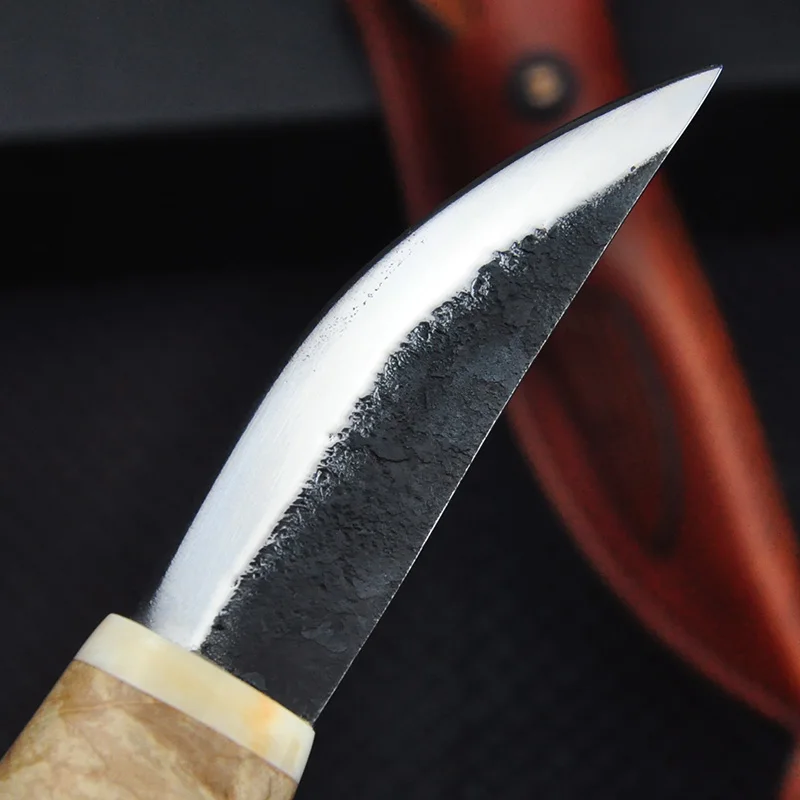 Yakut Ковка из высокоуглеродистой стали Маленький прямой нож Открытый Кемпинг Охота Тактическая защита Фиксированный нож Ручка из цельного дерева EDC