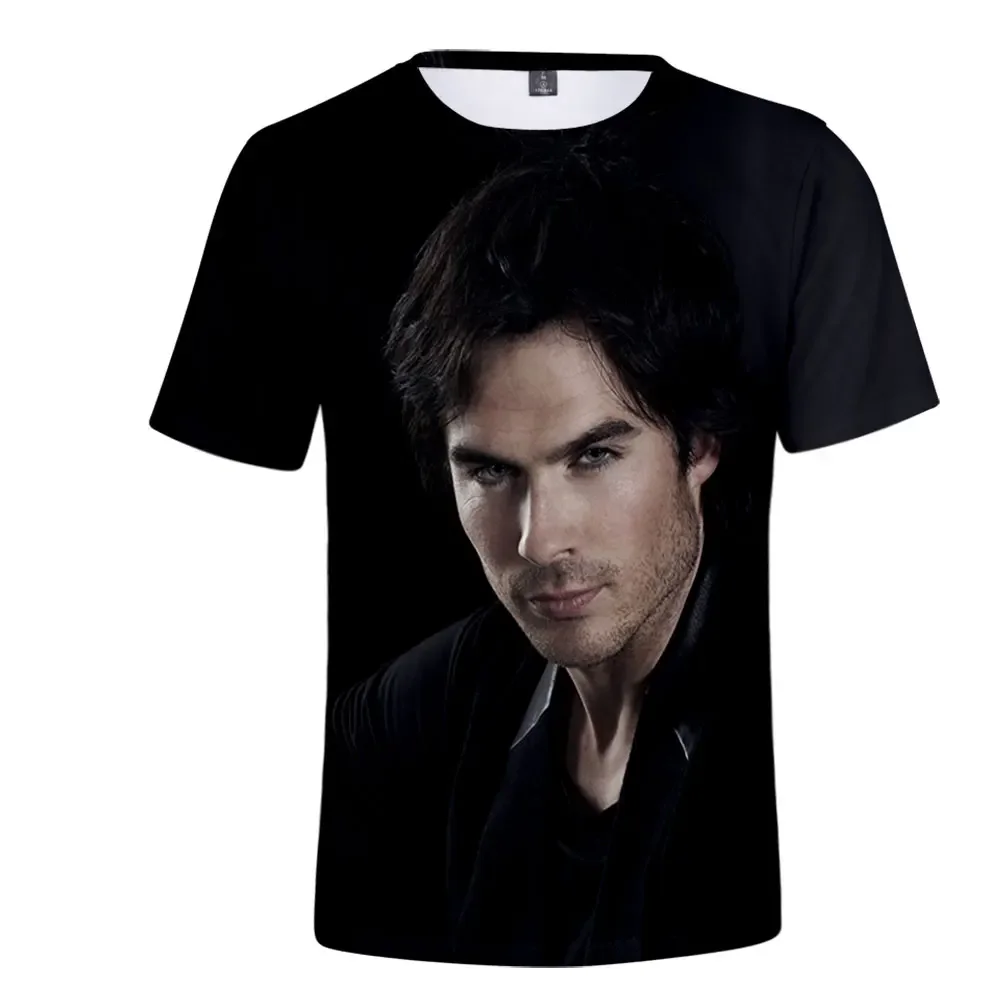 

TV Series The Vampire Diaries Damon Salvatore Elena Gilbert Stefan Salvatore 3D T-Shirt Men/Women Short Sleeve T Shirt Clothes