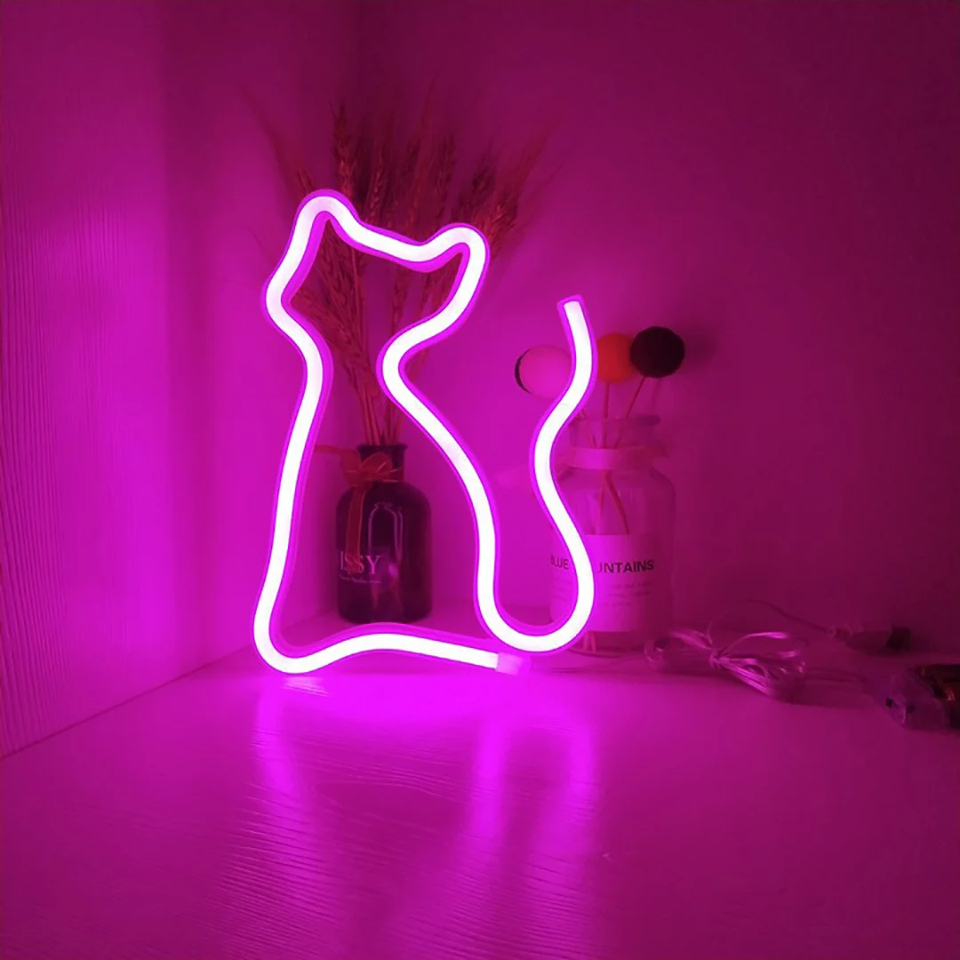 Cat LED neon light, USB/battery powered, birthday gift for boys and girls, bedroom, multi-purpose wall mounted lamp for parties