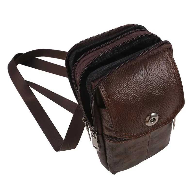 Men Messenger Bag Cowhide Leather Bag Mobile Phone Pouch Pocket Wallet Male Small Travel Hip Bag Multi-Pockets Chest Bag