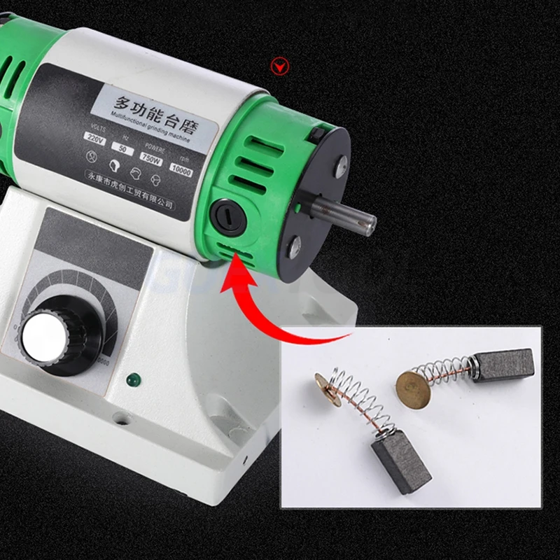 220V Electric Bench Polishing Grinding Machine Gem Jewelry Rock Grinder Desktop Lathe Polisher Adjustable Speed 0-10000RPM 750W