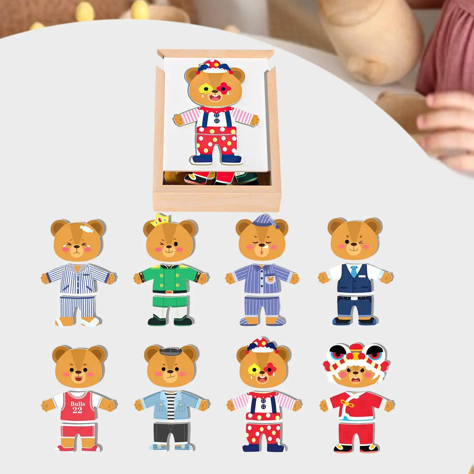 

Preschool Bear Dress Up Puzzle Wooden Kit for Kids 3 Years Motor Skills Development Educational Learning Toy