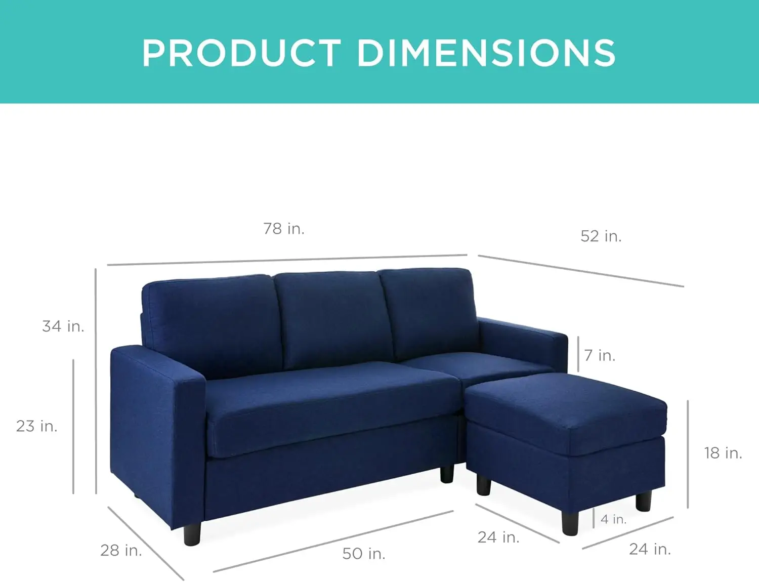 Upholstered Sectional Sofa for Home Apartment Dorm Bonus Room Compact Spaces Chaise Lounge 3 Seat L Shape Design