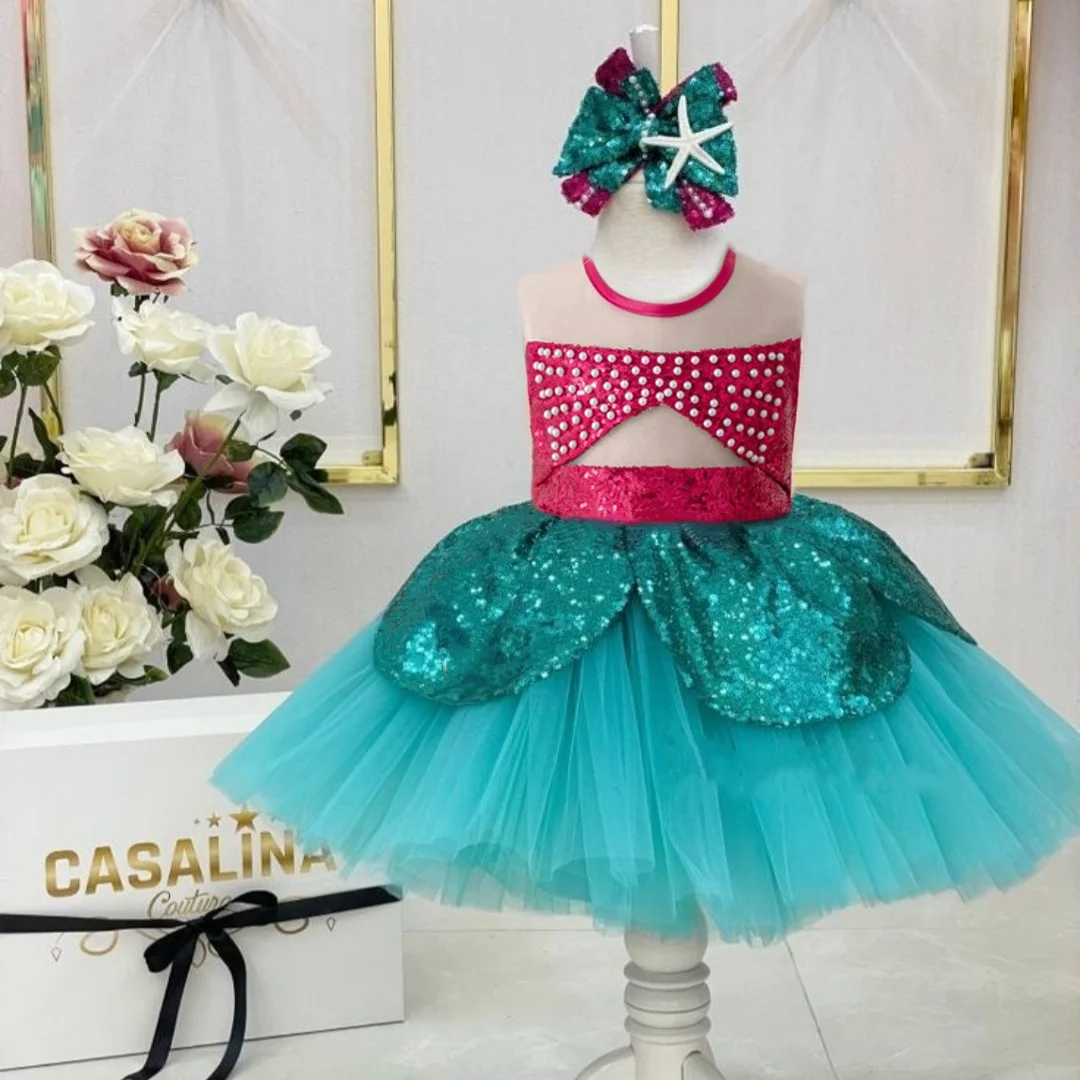 

Mermaid Beading Shining Princess Tutu Dress Girls Sequin Cosplay Party Dresses Young Kids Exotic Clothes Children Fashion Wear