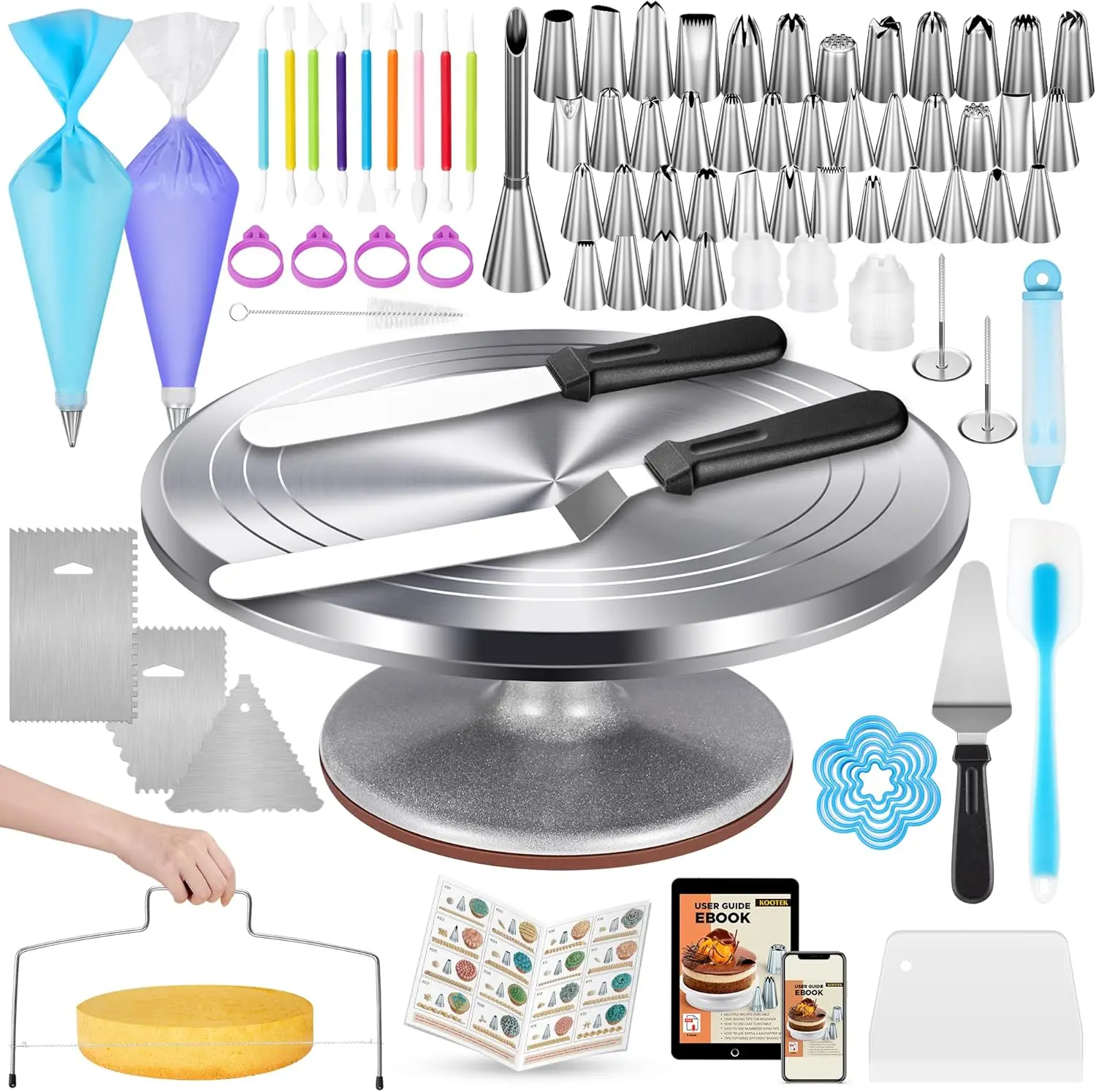 

Набор для украшения торта из 18 предметов с поворотным столом, насадками для глазури и инструментами для выпечки для профессионального дизайна десерта