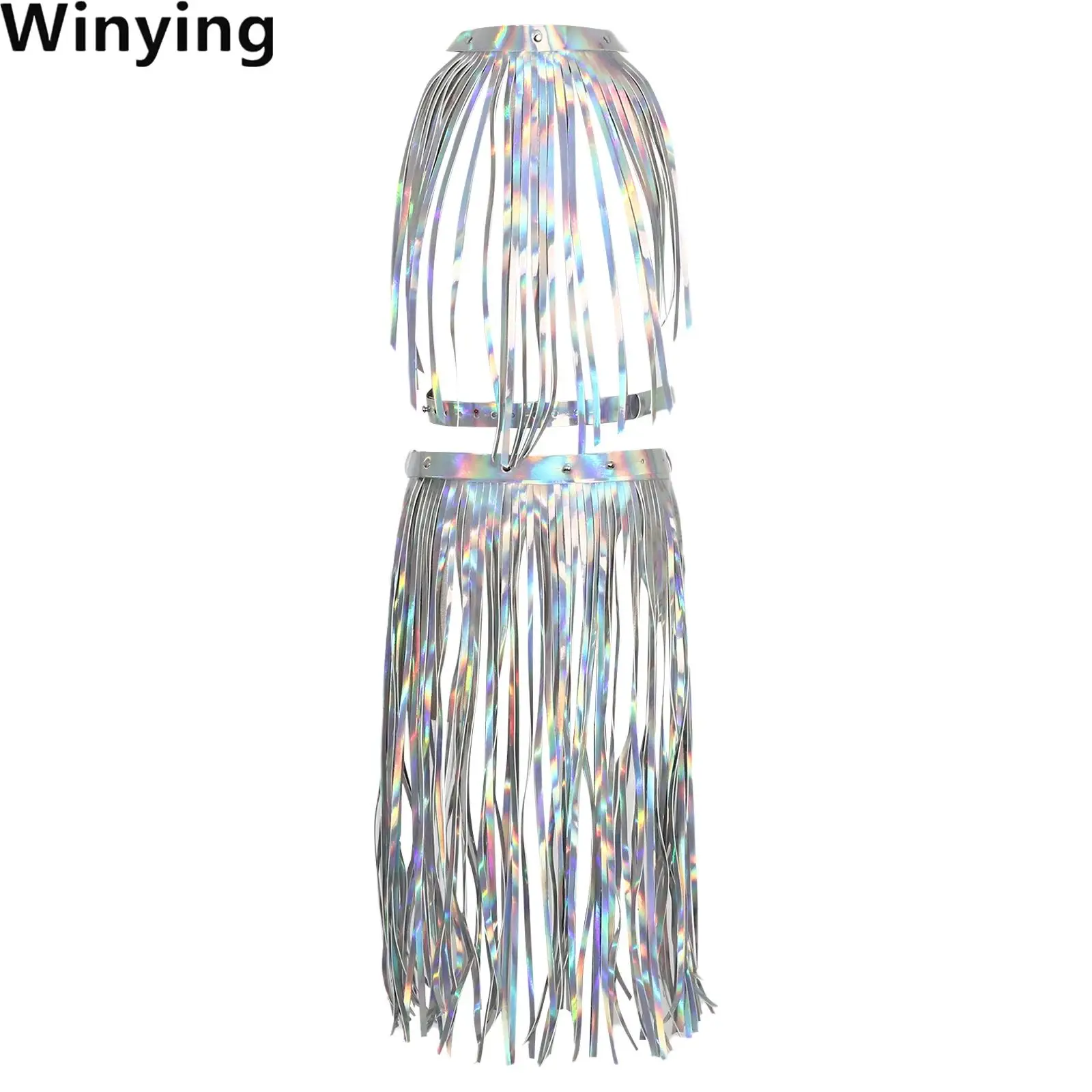 

Women Tassel Party Sets Stylish Top And Waist Cincher Belt Fringed Skirt Costumes Accessories for Club Wear Bar Party