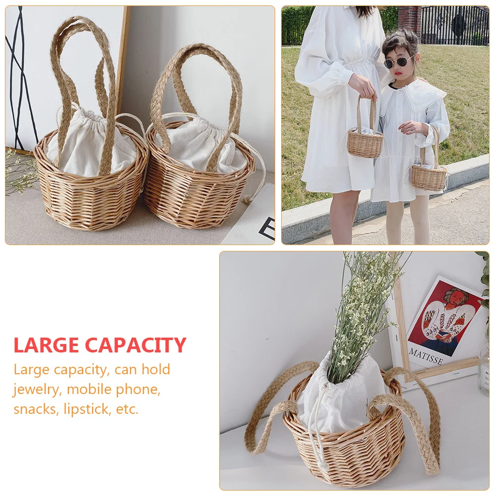 

Stylish Rattan Storage Basket Organizer Woven Handmade Bag Portable Beach Travel Handbag For Girls Large Capacity Straw Pouch